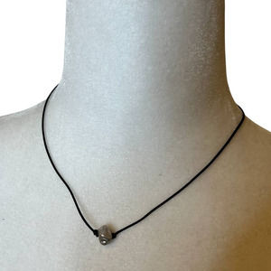 Silver Tone Stone on Black Cord Adjustable Necklace, approx. 16" - 19" inches